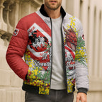 St George Illawarra Dragons Bomber Puffer Jacket Golden Wattle Floral Polynesian - Australian Flower - Rugby Mascot