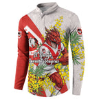St George Illawarra Dragons Button Sweatshirt Golden Wattle Floral Polynesian - Australian Flower - Rugby Mascot