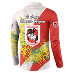 St George Illawarra Dragons Button Sweatshirt Golden Wattle Floral Polynesian - Australian Flower - Rugby Mascot