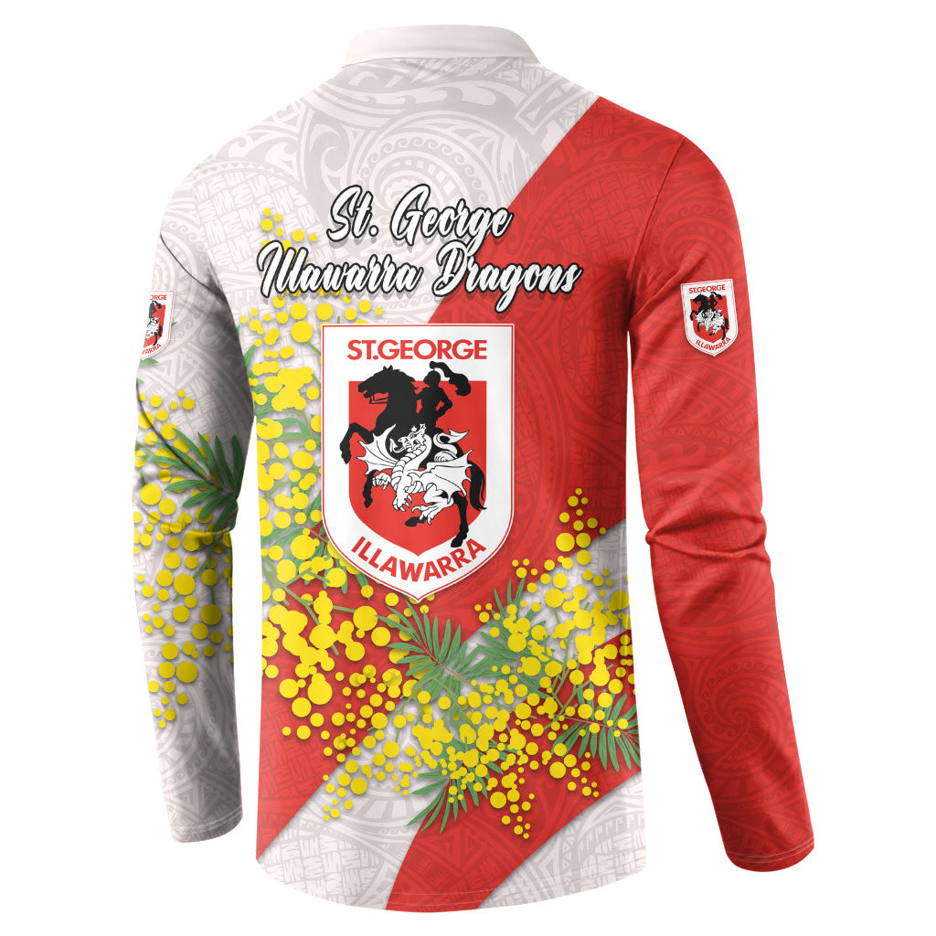 St George Illawarra Dragons Button Sweatshirt Golden Wattle Floral Polynesian - Australian Flower - Rugby Mascot