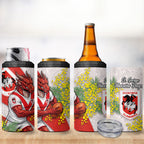 St George Illawarra Dragons 4 in 1 Can Cooler Tumbler Golden Wattle Floral Polynesian - Australian Flower - Rugby Mascot