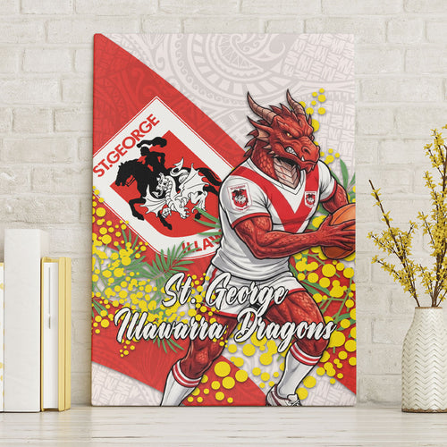 St George Illawarra Dragons Canvas Wall Art Golden Wattle Floral Polynesian - Australian Flower - Rugby Mascot