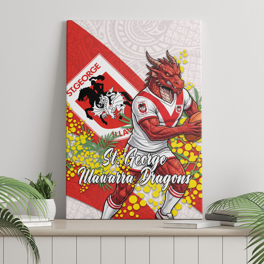 St George Illawarra Dragons Canvas Wall Art Golden Wattle Floral Polynesian - Australian Flower - Rugby Mascot