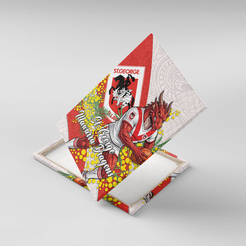 St George Illawarra Dragons Canvas Wall Art Golden Wattle Floral Polynesian - Australian Flower - Rugby Mascot
