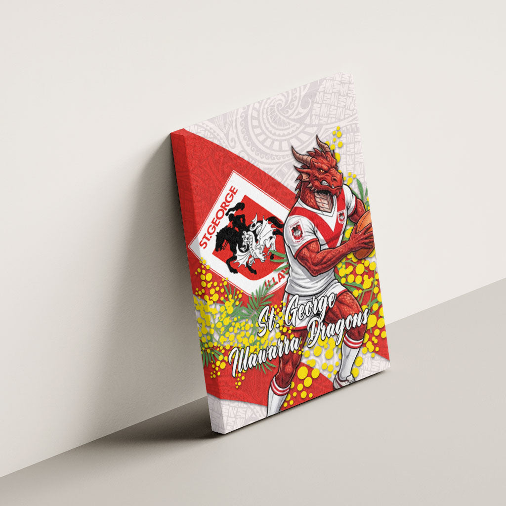 St George Illawarra Dragons Canvas Wall Art Golden Wattle Floral Polynesian - Australian Flower - Rugby Mascot