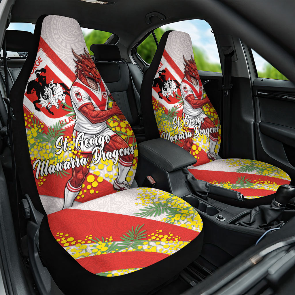 St George Illawarra Dragons Car Seat Cover Golden Wattle Floral Polynesian - Australian Flower - Rugby Mascot