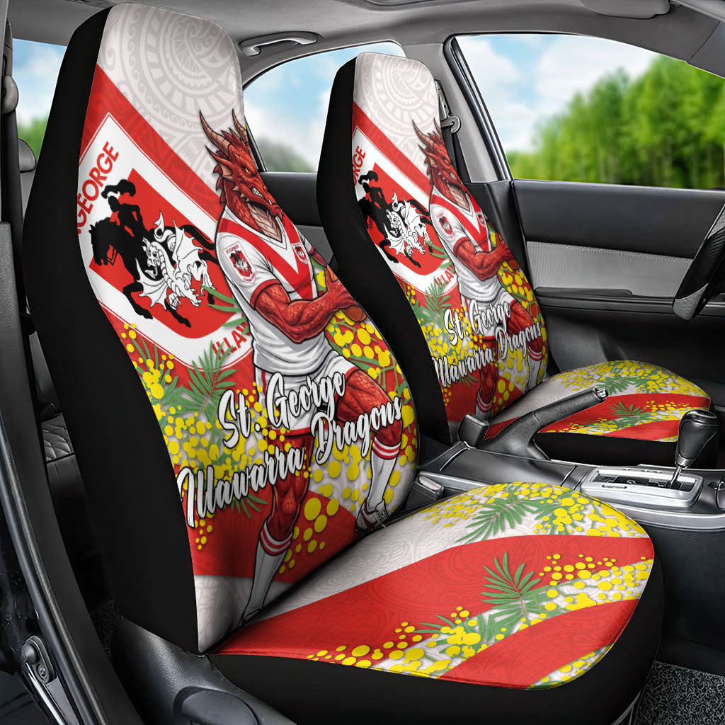 St George Illawarra Dragons Car Seat Cover Golden Wattle Floral Polynesian - Australian Flower - Rugby Mascot