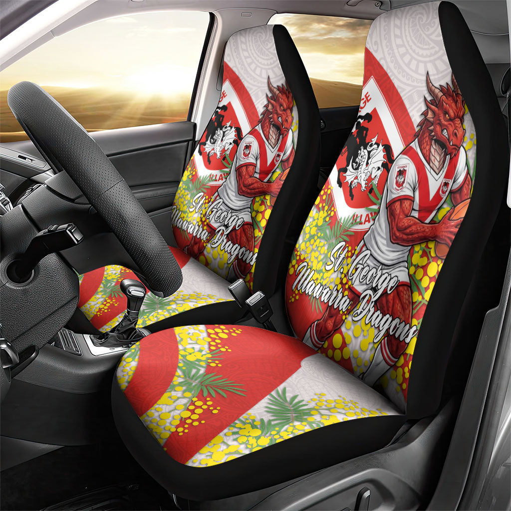 St George Illawarra Dragons Car Seat Cover Golden Wattle Floral Polynesian - Australian Flower - Rugby Mascot