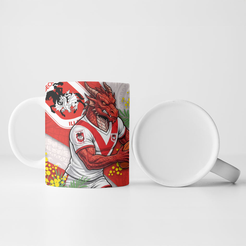 St George Illawarra Dragons Ceramic Mug Golden Wattle Floral Polynesian - Australian Flower - Rugby Mascot
