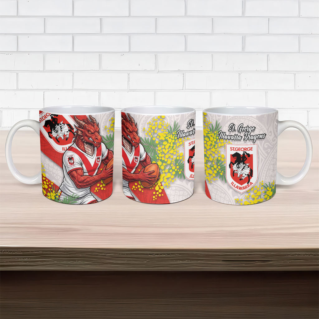 St George Illawarra Dragons Ceramic Mug Golden Wattle Floral Polynesian - Australian Flower - Rugby Mascot