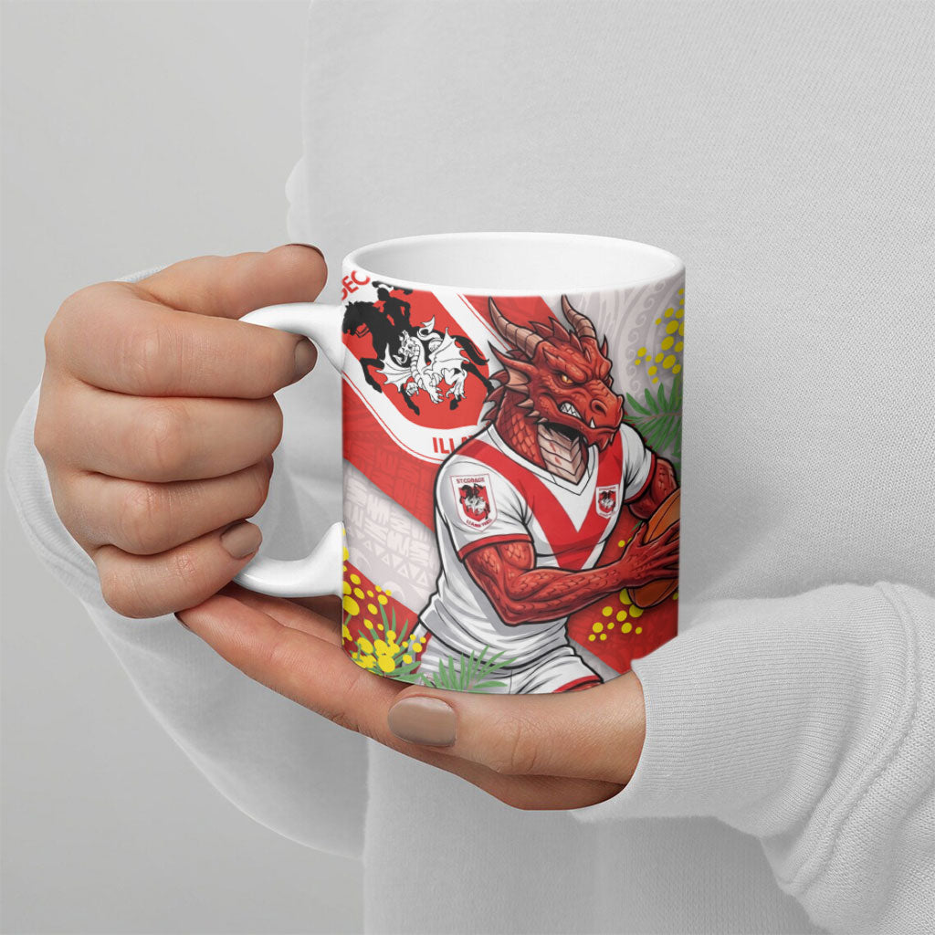 St George Illawarra Dragons Ceramic Mug Golden Wattle Floral Polynesian - Australian Flower - Rugby Mascot