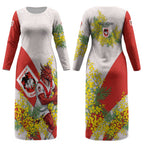 St George Illawarra Dragons Couples Matching Long Sleeve Bodycon Dress and Hawaiian Shirt Golden Wattle Floral Polynesian - Australian Flower - Rugby Mascot