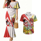 St George Illawarra Dragons Couples Matching Mermaid Dress and Hawaiian Shirt Golden Wattle Floral Polynesian - Australian Flower - Rugby Mascot