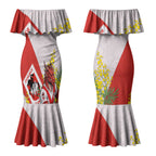 St George Illawarra Dragons Couples Matching Mermaid Dress and Hawaiian Shirt Golden Wattle Floral Polynesian - Australian Flower - Rugby Mascot