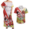 St George Illawarra Dragons Couples Matching Off Shoulder Maxi Dress and Hawaiian Shirt Golden Wattle Floral Polynesian - Australian Flower - Rugby Mascot