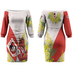 St George Illawarra Dragons Couples Matching Off The Shoulder Long Sleeve Dress and Long Sleeve Button Shirt Golden Wattle Floral Polynesian - Australian Flower - Rugby Mascot