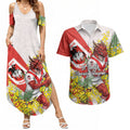 St George Illawarra Dragons Couples Matching Summer Maxi Dress and Hawaiian Shirt Golden Wattle Floral Polynesian - Australian Flower - Rugby Mascot