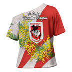 St George Illawarra Dragons Cross Shoulder Shirt Golden Wattle Floral Polynesian - Australian Flower - Rugby Mascot