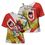 St George Illawarra Dragons Cross Shoulder Shirt Golden Wattle Floral Polynesian - Australian Flower - Rugby Mascot