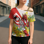St George Illawarra Dragons Cross Shoulder Shirt Golden Wattle Floral Polynesian - Australian Flower - Rugby Mascot
