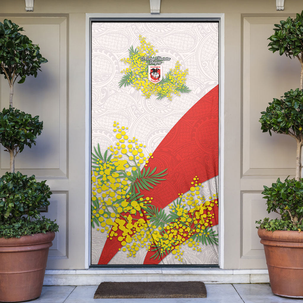 St George Illawarra Dragons Door Cover Golden Wattle Floral Polynesian - Australian Flower - Rugby Mascot