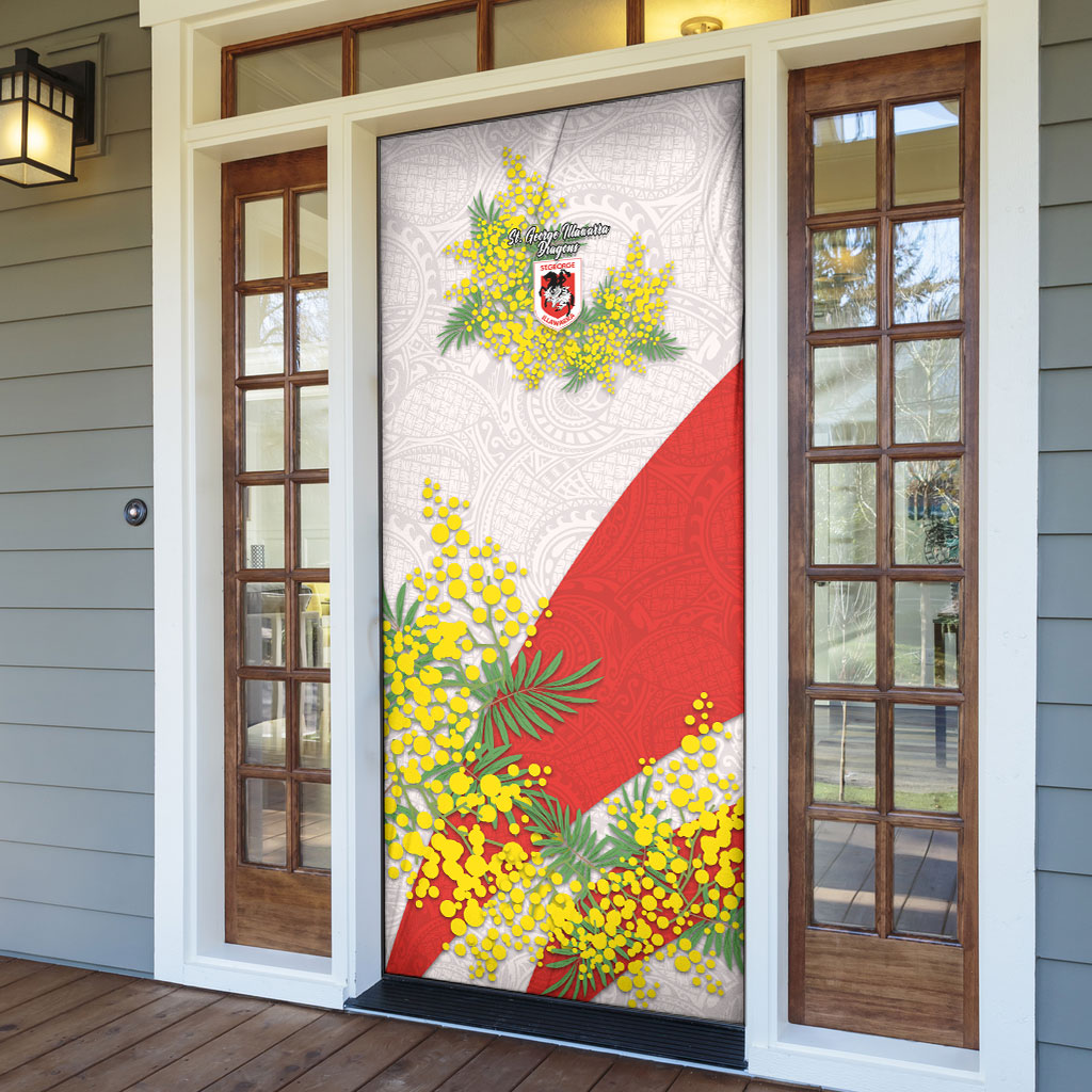 St George Illawarra Dragons Door Cover Golden Wattle Floral Polynesian - Australian Flower - Rugby Mascot