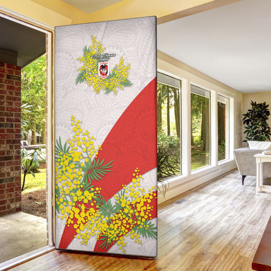St George Illawarra Dragons Door Cover Golden Wattle Floral Polynesian - Australian Flower - Rugby Mascot