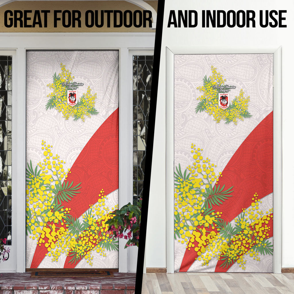 St George Illawarra Dragons Door Cover Golden Wattle Floral Polynesian - Australian Flower - Rugby Mascot