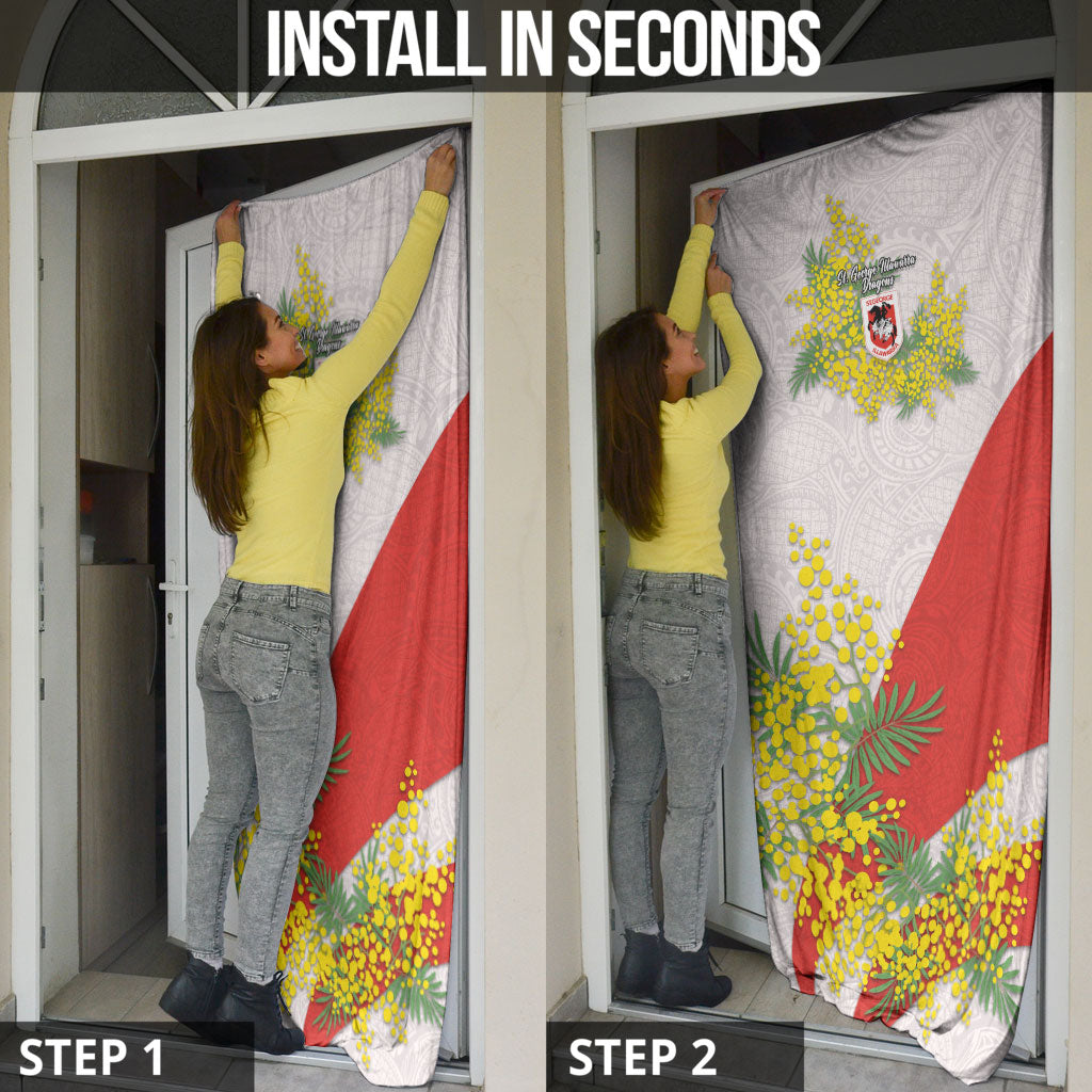 St George Illawarra Dragons Door Cover Golden Wattle Floral Polynesian - Australian Flower - Rugby Mascot
