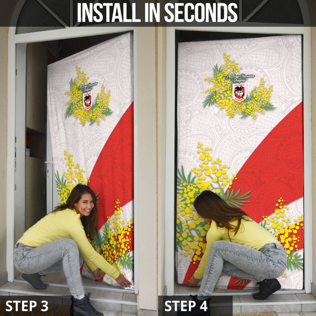 St George Illawarra Dragons Door Cover Golden Wattle Floral Polynesian - Australian Flower - Rugby Mascot