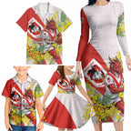 St George Illawarra Dragons Family Matching Long Sleeve Bodycon Dress and Hawaiian Shirt Golden Wattle Floral Polynesian - Australian Flower - Rugby Mascot