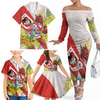 St George Illawarra Dragons Family Matching Off The Shoulder Long Sleeve Dress and Hawaiian Shirt Golden Wattle Floral Polynesian - Australian Flower - Rugby Mascot