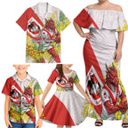 St George Illawarra Dragons Family Matching Off Shoulder Maxi Dress and Hawaiian Shirt Golden Wattle Floral Polynesian - Australian Flower - Rugby Mascot