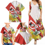 St George Illawarra Dragons Family Matching Summer Maxi Dress and Hawaiian Shirt Golden Wattle Floral Polynesian - Australian Flower - Rugby Mascot