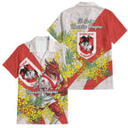 St George Illawarra Dragons Family Matching Tank Maxi Dress and Hawaiian Shirt Golden Wattle Floral Polynesian - Australian Flower - Rugby Mascot