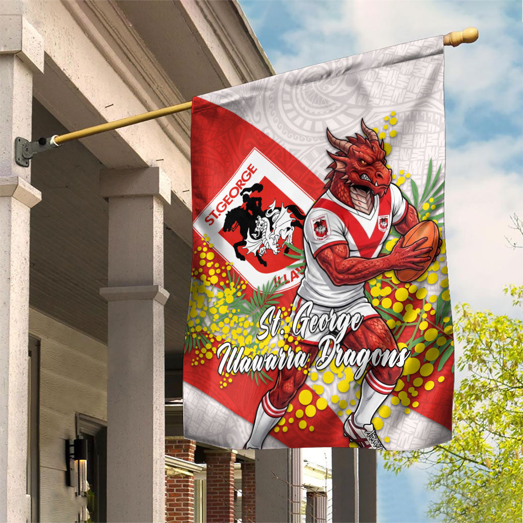 St George Illawarra Dragons Garden Flag Golden Wattle Floral Polynesian - Australian Flower - Rugby Mascot