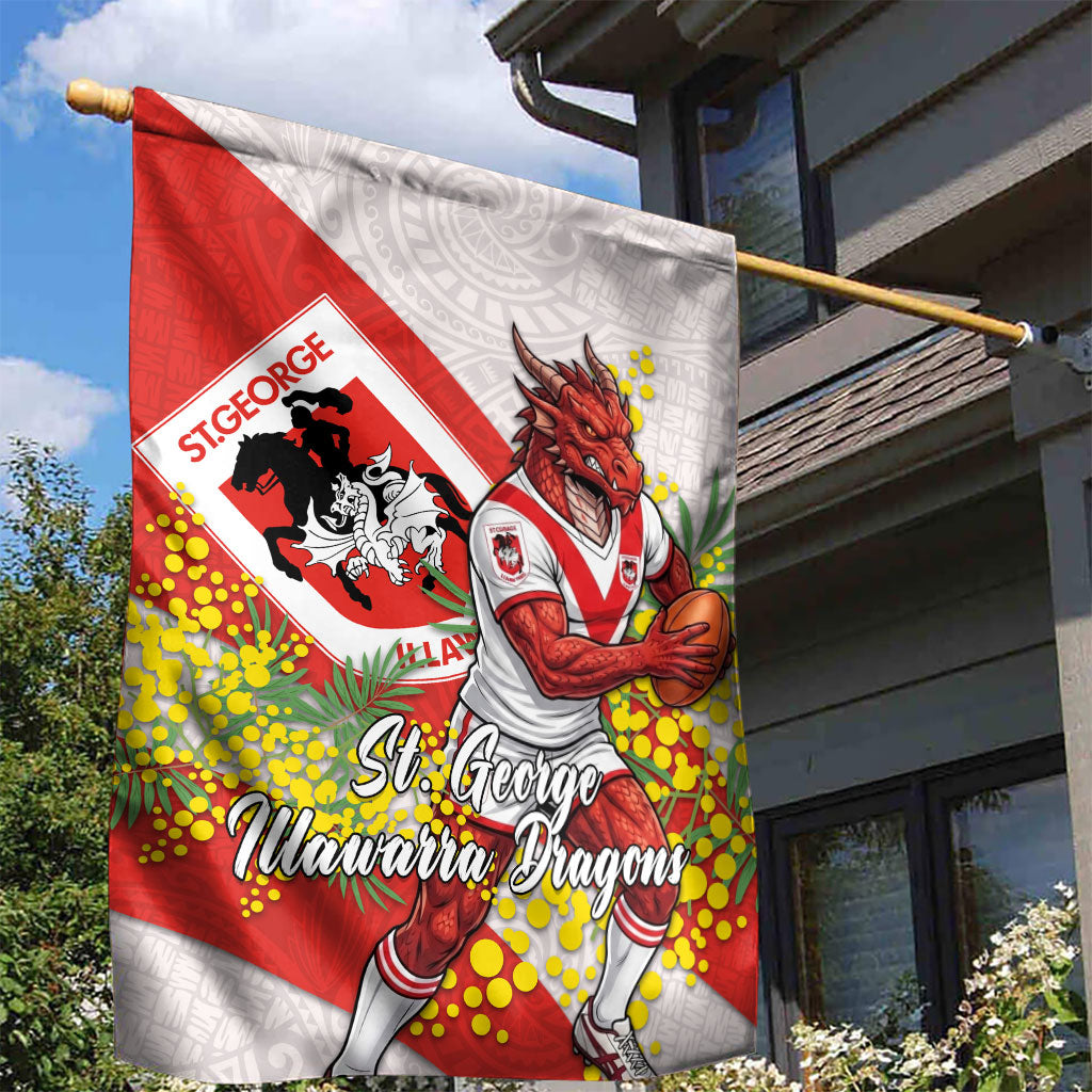 St George Illawarra Dragons Garden Flag Golden Wattle Floral Polynesian - Australian Flower - Rugby Mascot