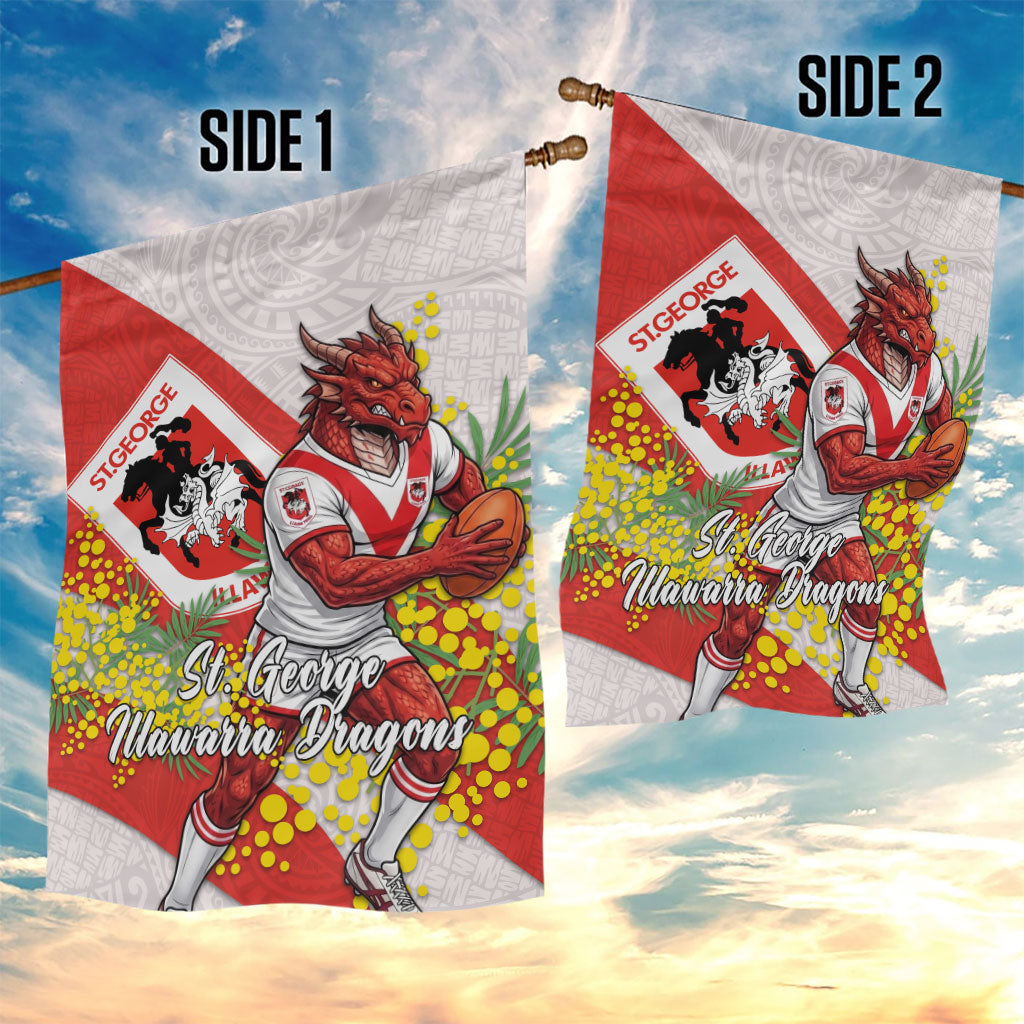 St George Illawarra Dragons Garden Flag Golden Wattle Floral Polynesian - Australian Flower - Rugby Mascot