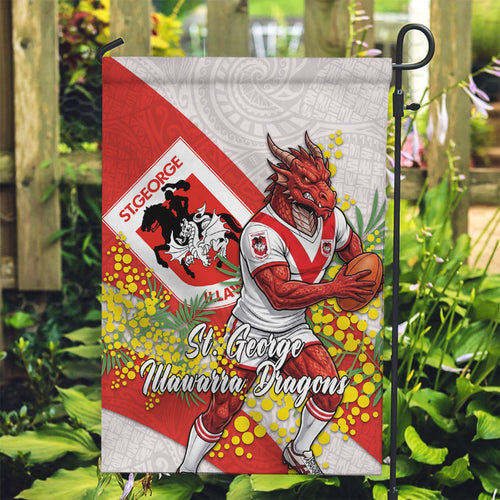 St George Illawarra Dragons Garden Flag Golden Wattle Floral Polynesian - Australian Flower - Rugby Mascot