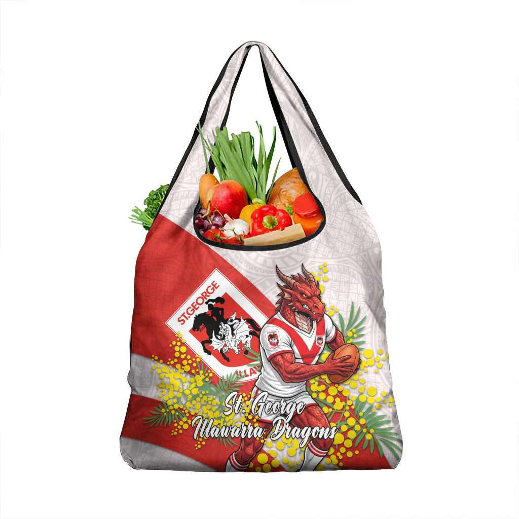 St George Illawarra Dragons Grocery Bag Golden Wattle Floral Polynesian - Australian Flower - Rugby Mascot