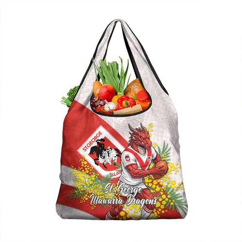 St George Illawarra Dragons Grocery Bag Golden Wattle Floral Polynesian - Australian Flower - Rugby Mascot
