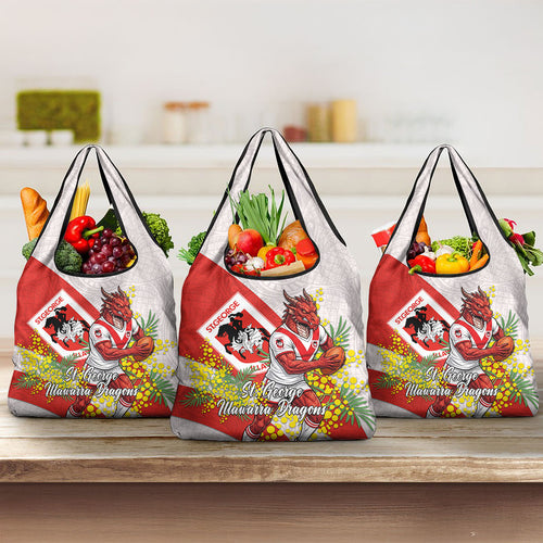 St George Illawarra Dragons Grocery Bag Golden Wattle Floral Polynesian - Australian Flower - Rugby Mascot
