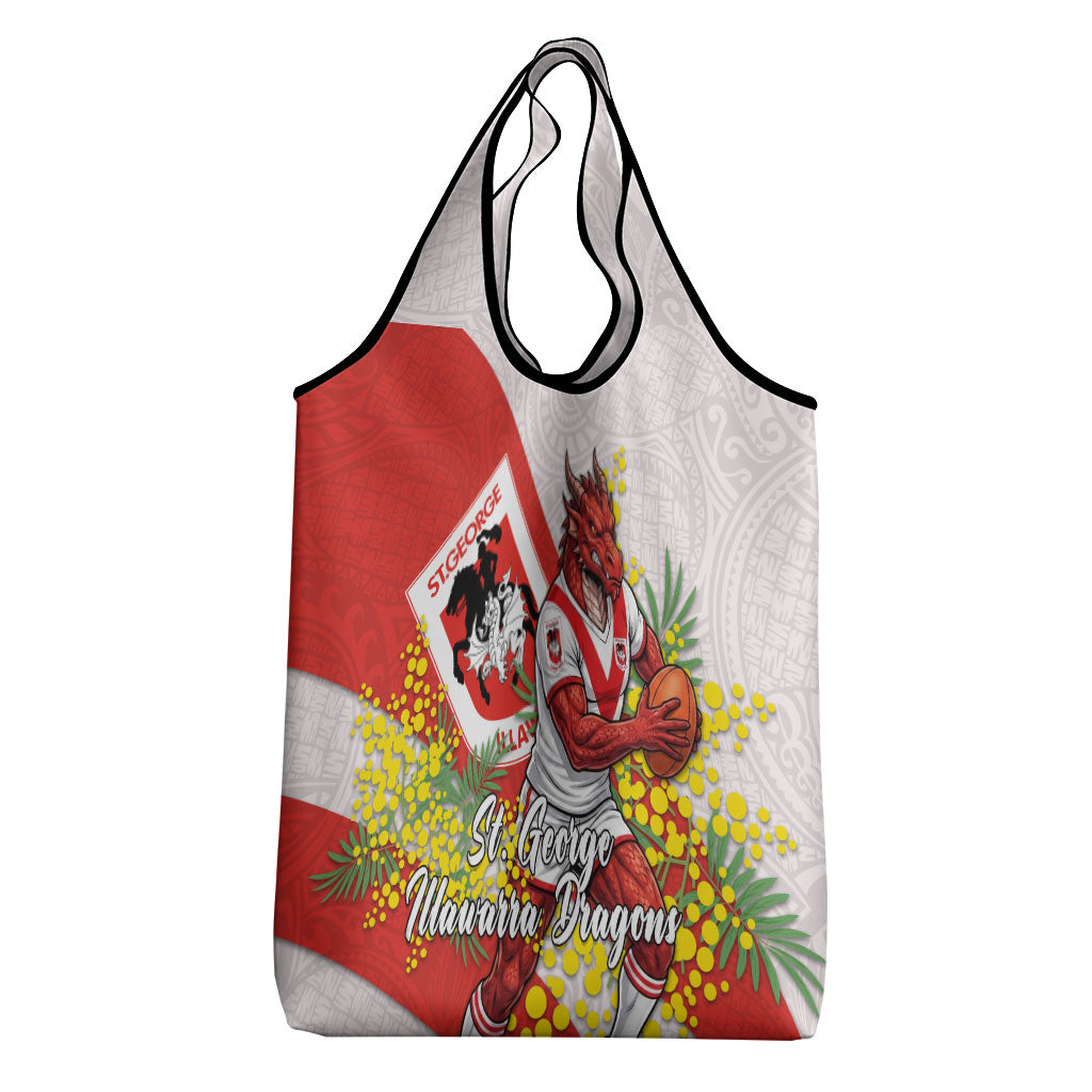 St George Illawarra Dragons Grocery Bag Golden Wattle Floral Polynesian - Australian Flower - Rugby Mascot