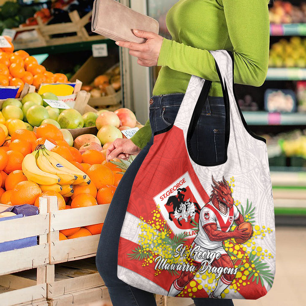 St George Illawarra Dragons Grocery Bag Golden Wattle Floral Polynesian - Australian Flower - Rugby Mascot