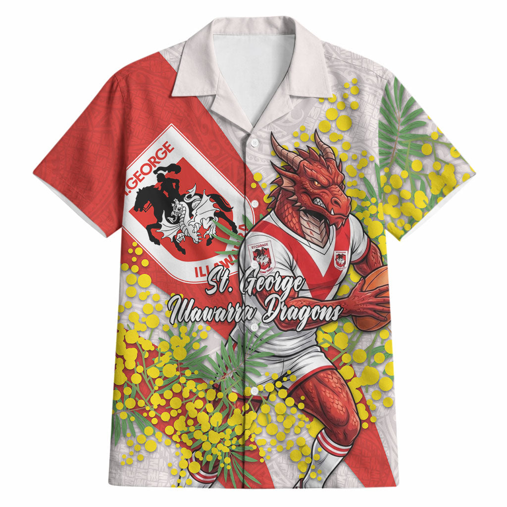 St George Illawarra Dragons Hawaiian Shirt Golden Wattle Floral Polynesian - Australian Flower - Rugby Mascot