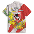 St George Illawarra Dragons Hawaiian Shirt Golden Wattle Floral Polynesian - Australian Flower - Rugby Mascot