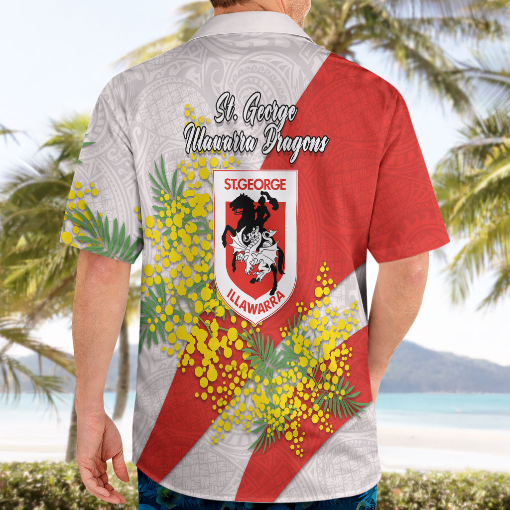 St George Illawarra Dragons Hawaiian Shirt Golden Wattle Floral Polynesian - Australian Flower - Rugby Mascot