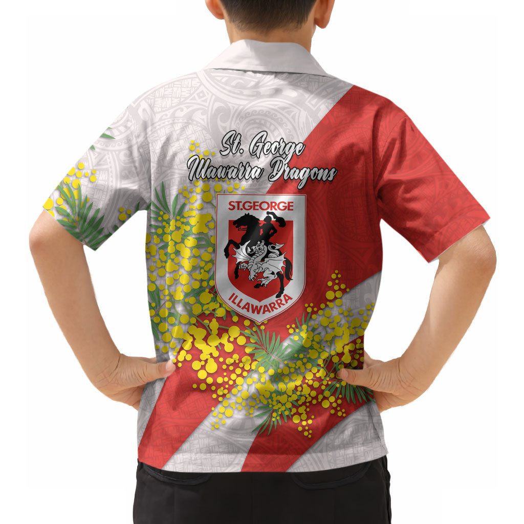 St George Illawarra Dragons Hawaiian Shirt Golden Wattle Floral Polynesian - Australian Flower - Rugby Mascot