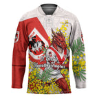 St George Illawarra Dragons Hockey Jersey Golden Wattle Floral Polynesian - Australian Flower - Rugby Mascot