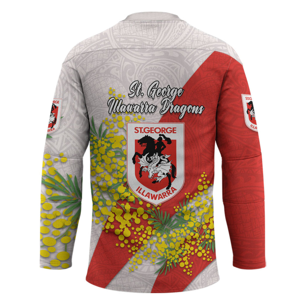 St George Illawarra Dragons Hockey Jersey Golden Wattle Floral Polynesian - Australian Flower - Rugby Mascot
